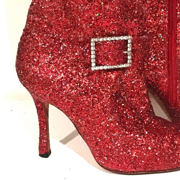 Manolo Blahnik Red Glitter Boots - Picture 3 of 8